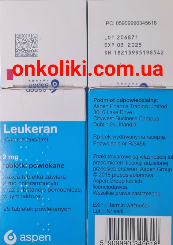 Leukeran (chlorambucil) 2 mg 25 tabs ASPEN Germany - photo