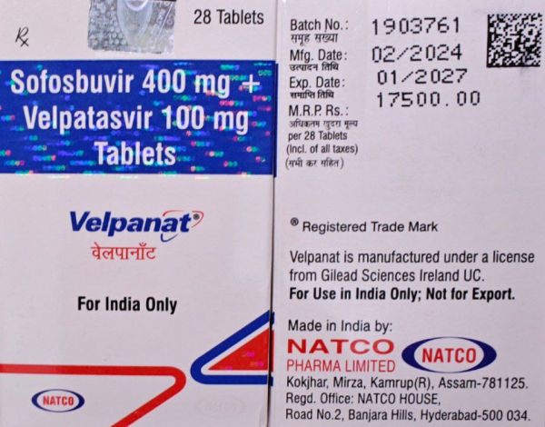 Velpanat (generic epclus) Velpatasvir 100mg + Sofosbuvir 400mg NATCO India - photo