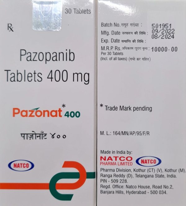  Votrient ( pazopanib) 400 мг 30 таб Natco, India - photo
