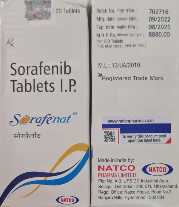 Sorafenate (sorafenib) 200 mg 112 tab. CIPLA India - photo