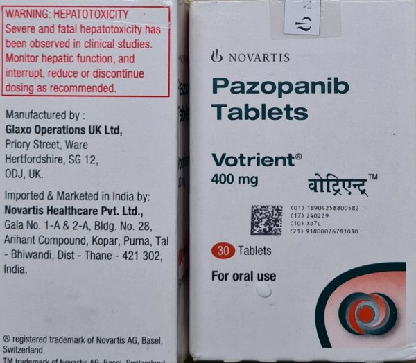 Votrient (pazopanib) 400 mg 30 tab. Glaxo United Kingdom - photo
