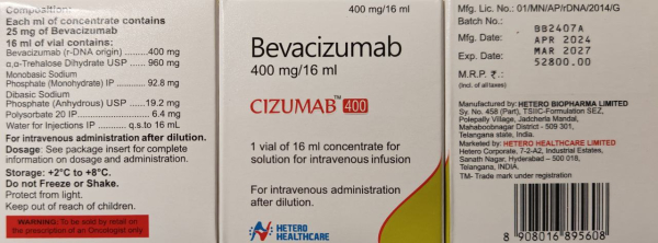 Avastin ( bevacizumab) 400 мг Hetero, India - photo