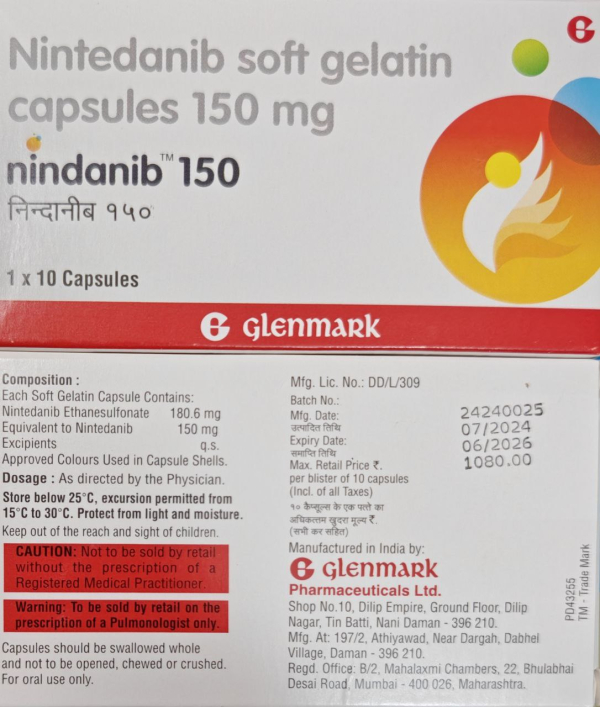 OFEV / ОФЕВ 150 MG 60 CAP. (Nintedanib,Нинтеданиб) Glenmark, India - photo