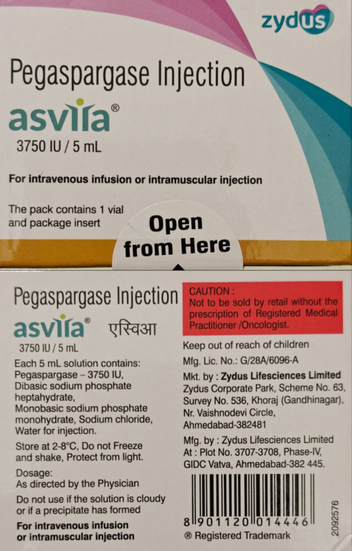 Онкаспар / Oncaspar (пегаспарґаза) р-н д/ін. 3750 МО у фл. 5 мл, Індія - фото
